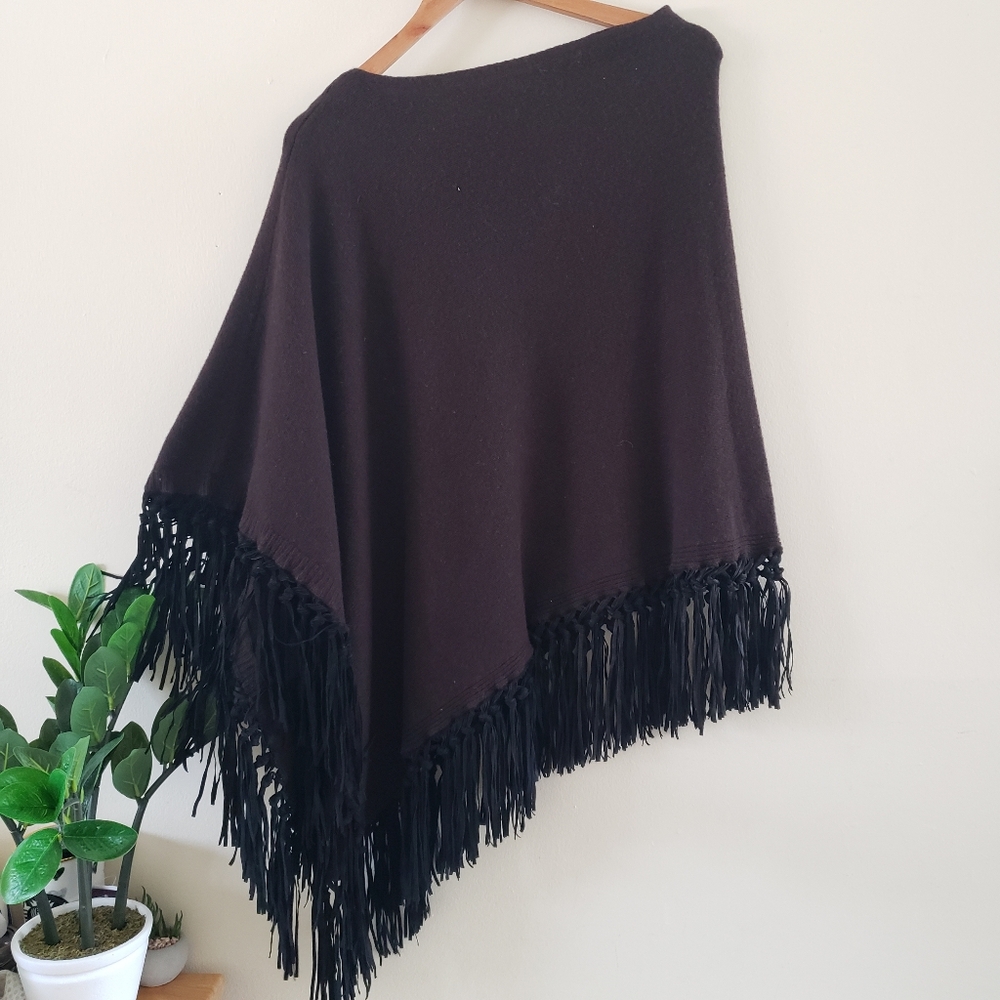TESMA BNWT Assymetrical Made In Italy Cashmere Blend Poncho Suede Fringes - O/S - Picture 9 of 9